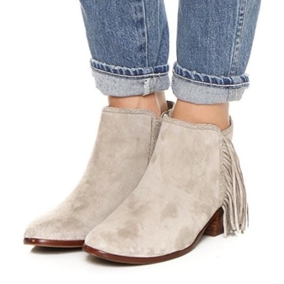 Sam Edelman Shoes - Sam Edelman Paige Suede Fringe Bootie, Color: Putty Size: 6 Boho Western‎ Braid